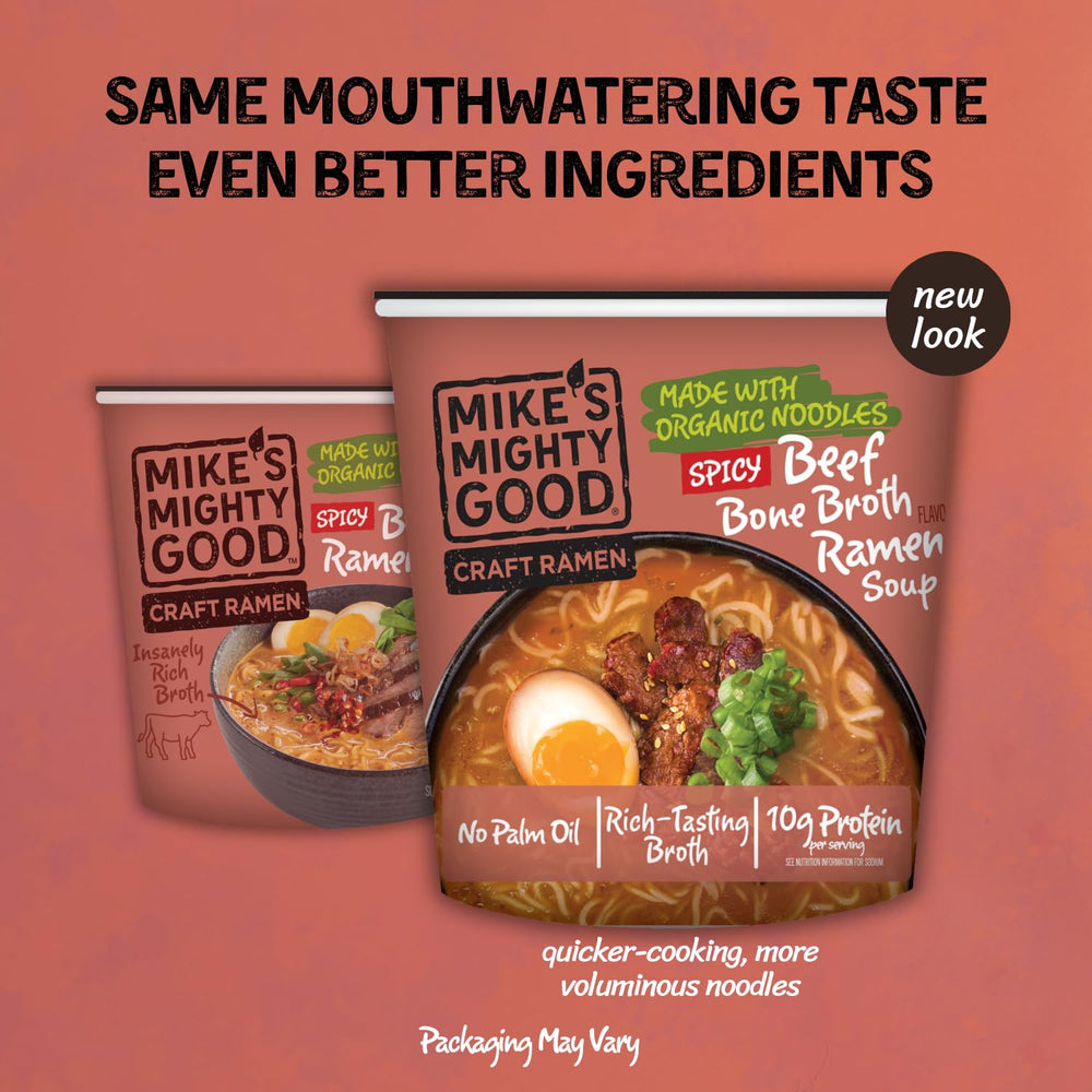 Mike's Mighty Good organic steamed noodles for premium texture in ramen.
