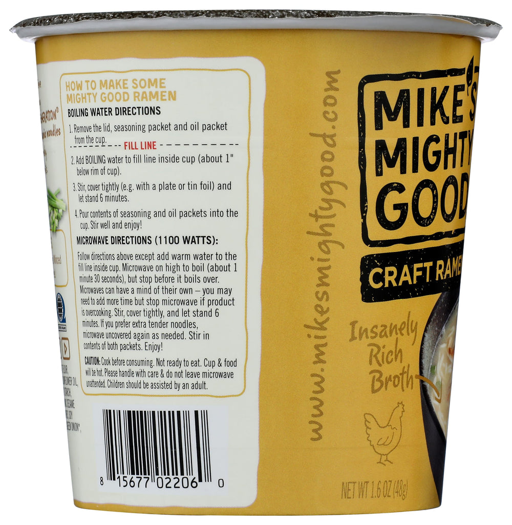 Mike's Mighty Good ramen cup chicken served in bowl, convenient and satisfying