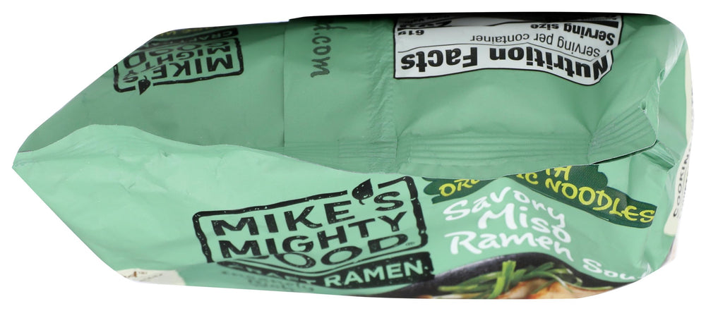 Mike's Mighty Good ramen miso pillow pack bowl-appearance hints rich aroma and velvety broth.