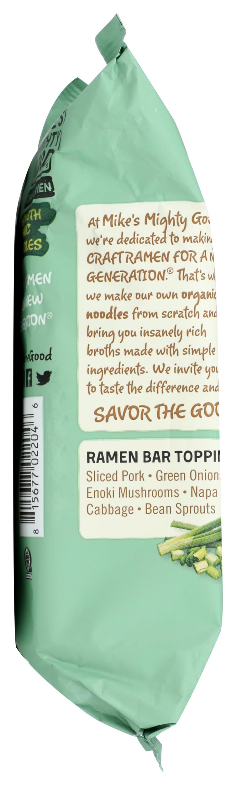 Mike's Mighty Good ramen miso pillow pack ingredients close-up communicates quality and savory options.
