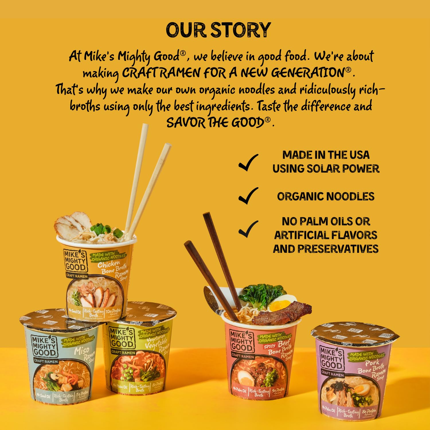 Mike's Mighty Good ready-in-minutes ramen cup ideal for busy days.