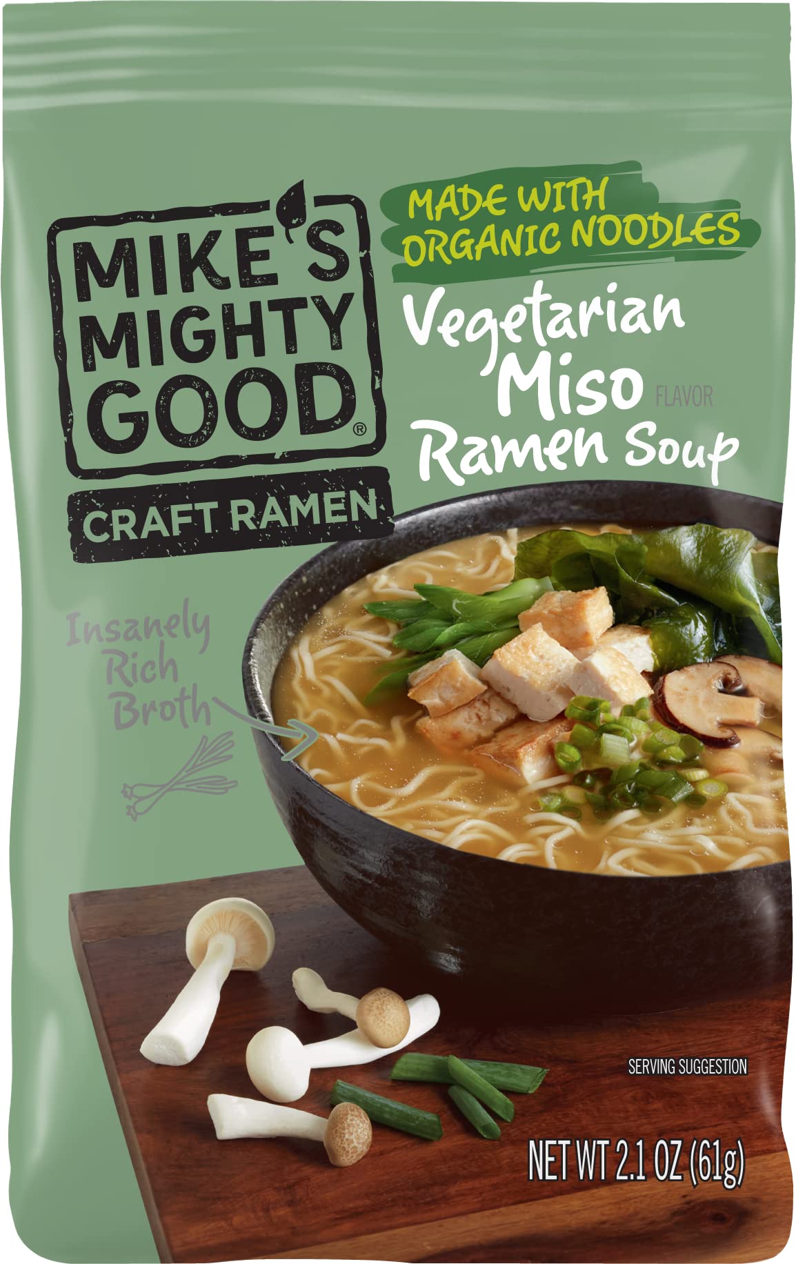 Mike's Mighty Good steam-bowl of vegetarian miso soup with rich aroma.