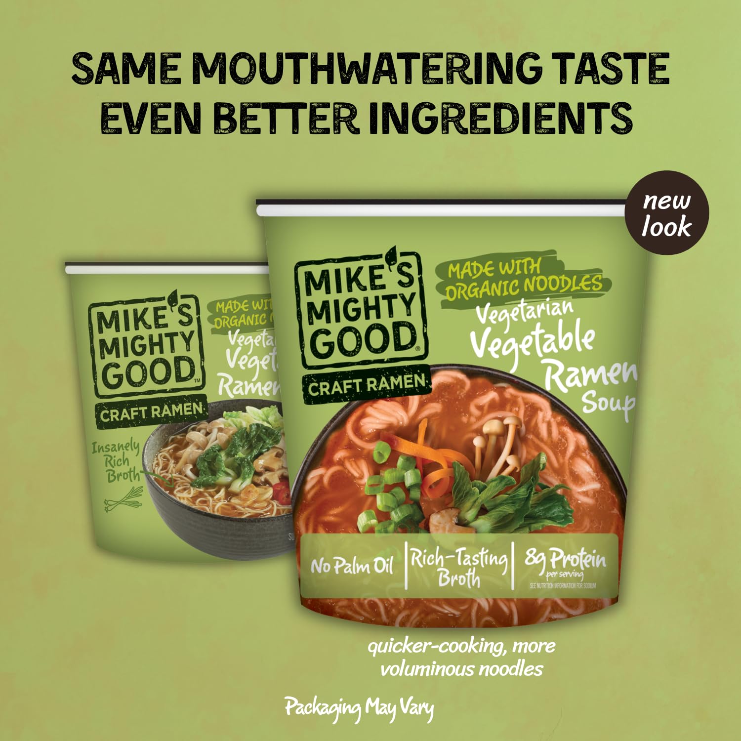 Mike’s Mighty Vegetarian Vegetable Ramen Cup toppings ideas include tofu and bok-choy.