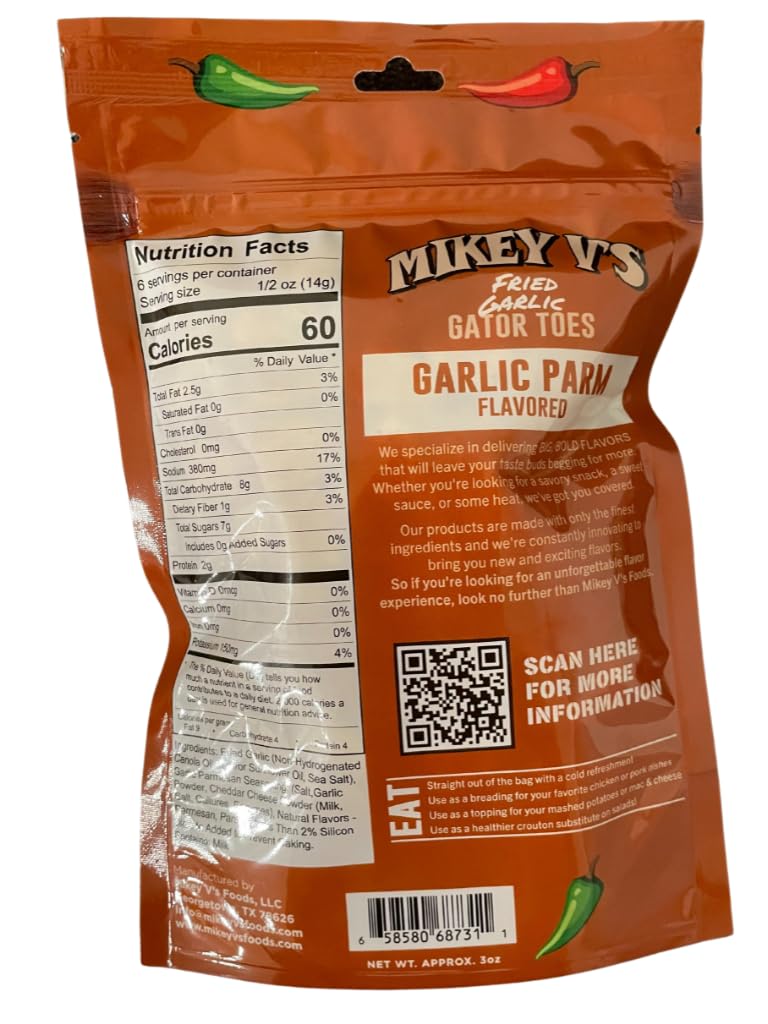 Close-up of Mikey V's Gator Toes showing crispy bites and garlicky parmesan flavor
