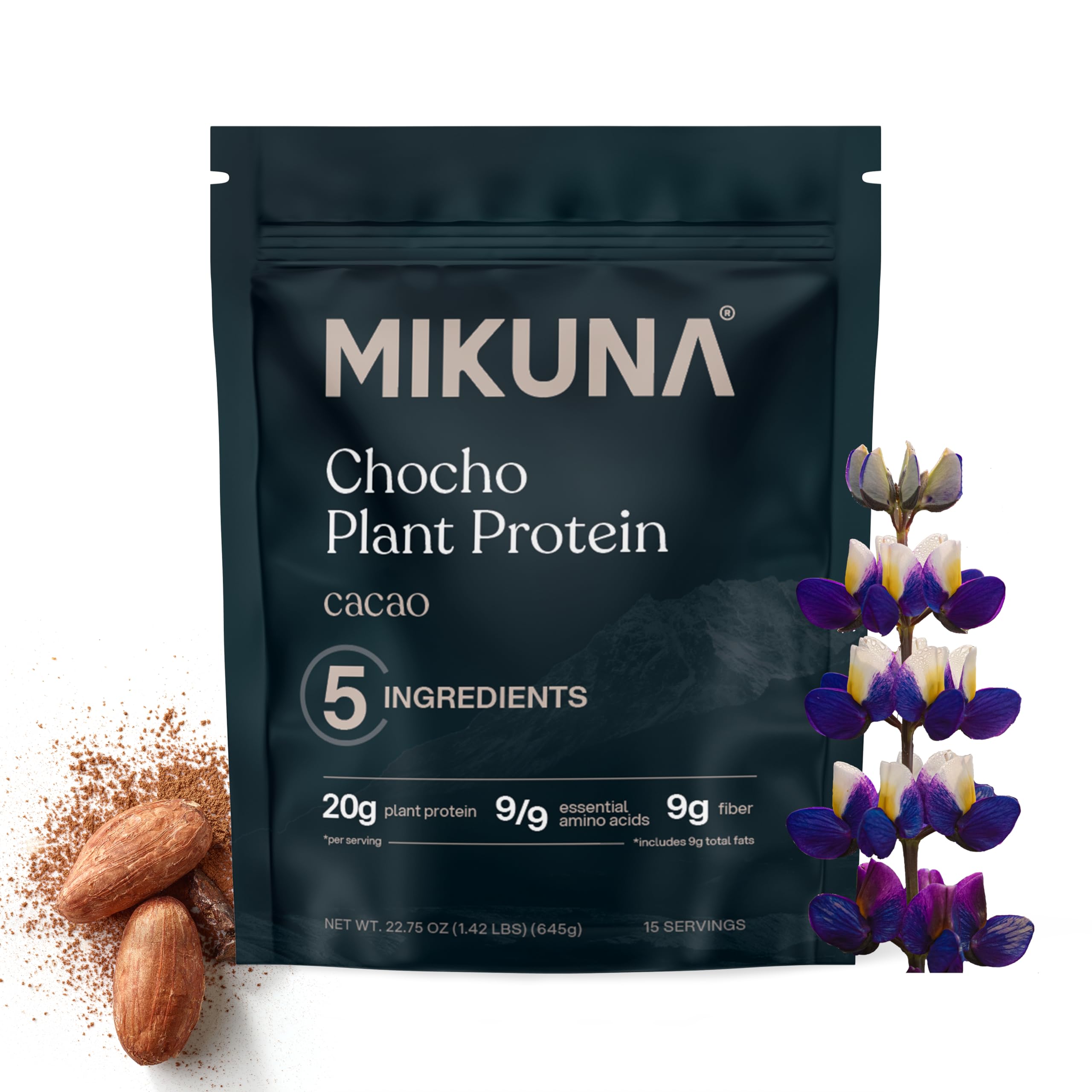 Mikuna vegan protein powder cacao jar—premium plant-based protein for shakes and bowls
