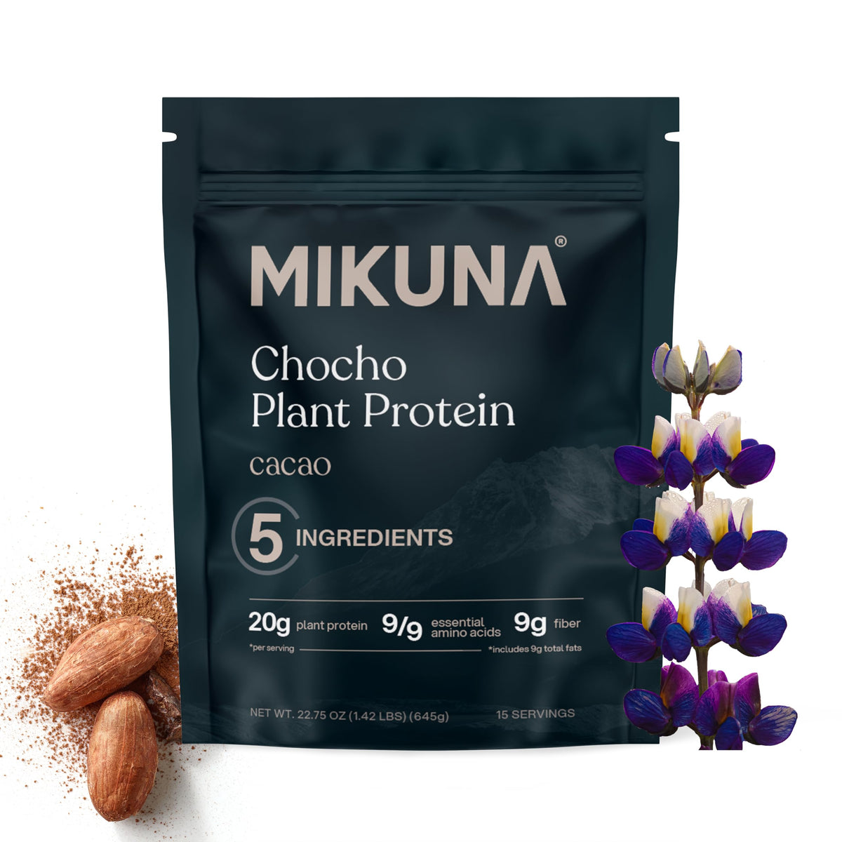 Mikuna vegan protein powder cacao jar—premium plant-based protein for shakes and bowls