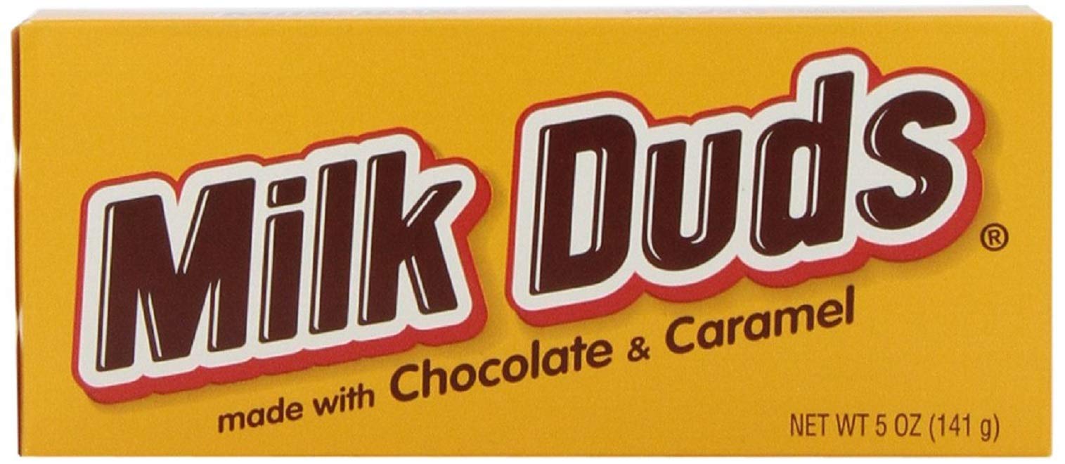 Milk Duds chocolate and caramel candy in a 5-ounce package, ideal for movie-night snacking