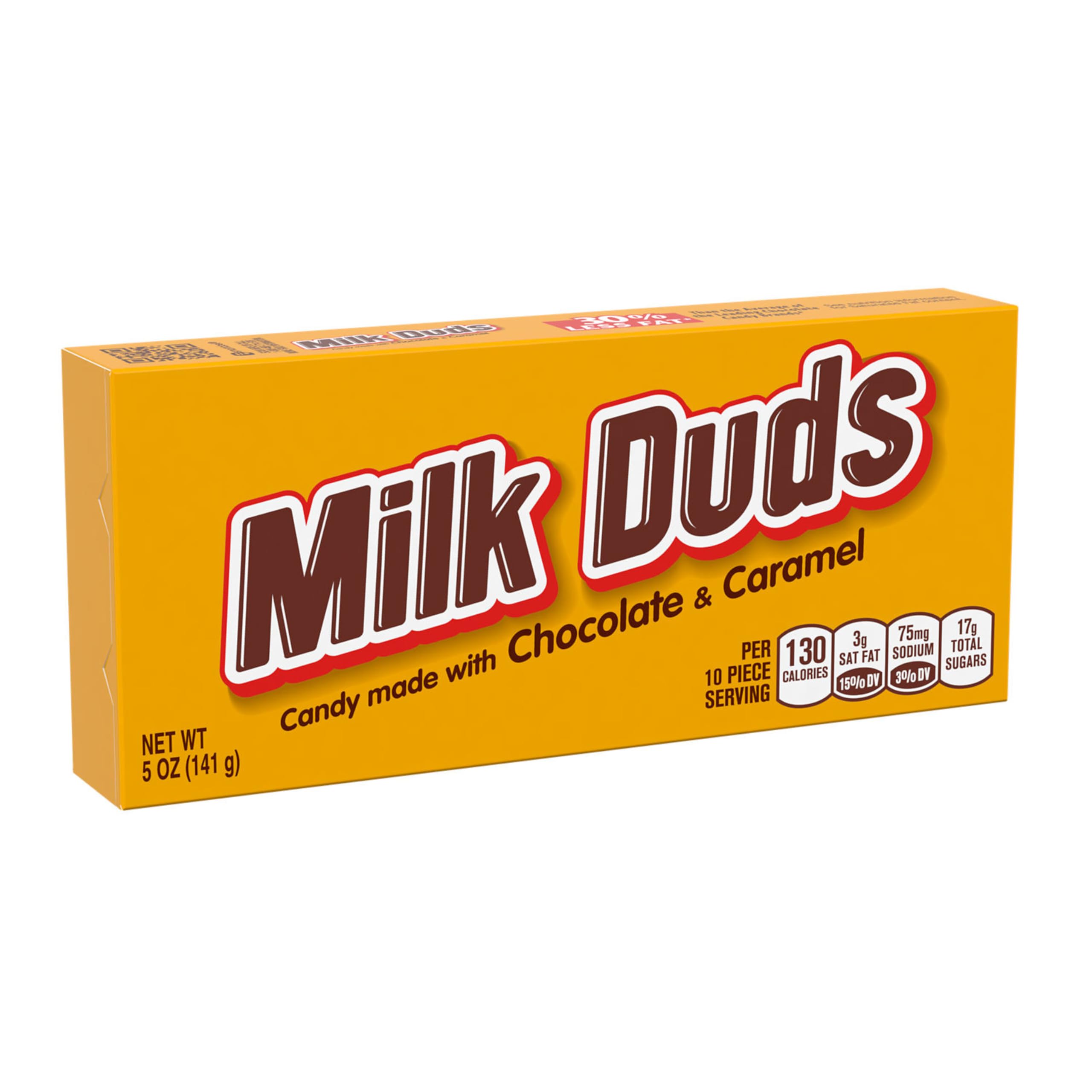 Milk Duds chocolate caramel close-up, glossy coating and chewy centers appeal for sharing