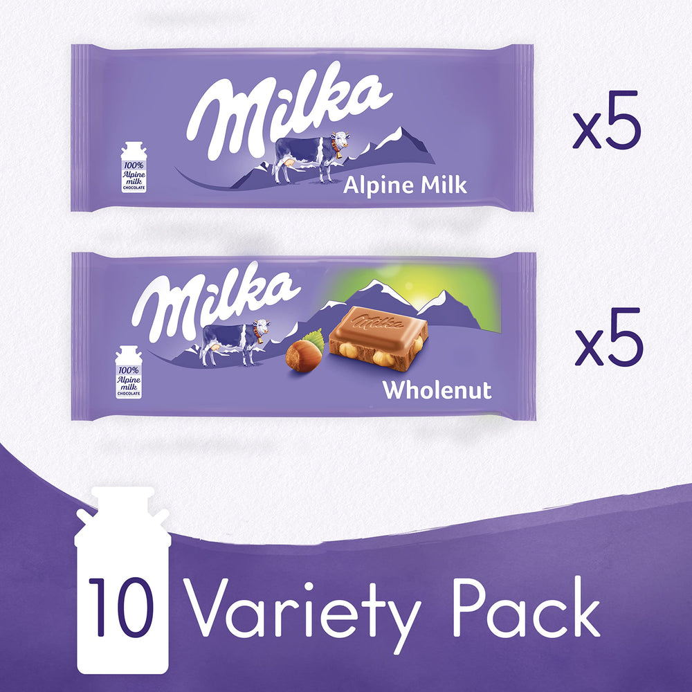 Milka 10-bar variety pack displayed, ready for gatherings.