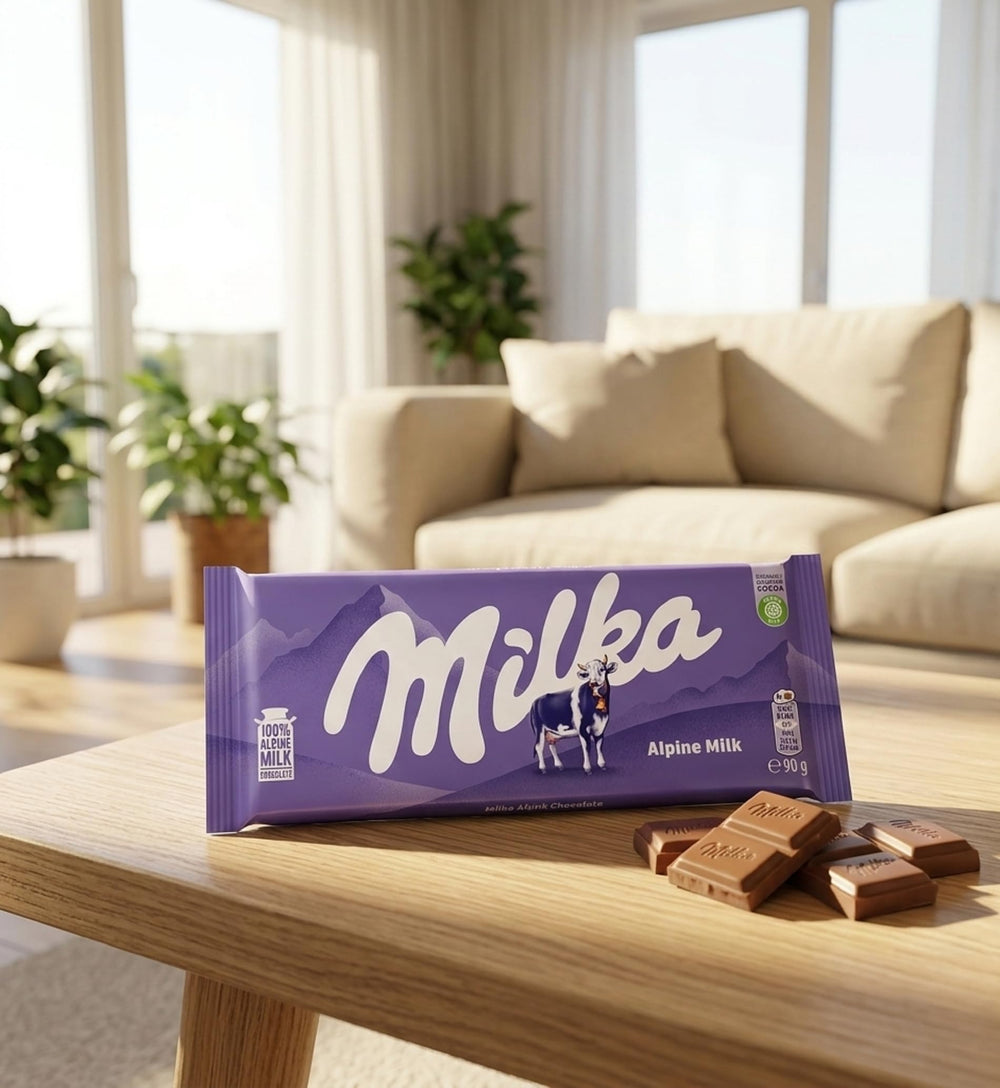 Milka Alpenmilch taste slice, inviting melt-in-mouth moment
