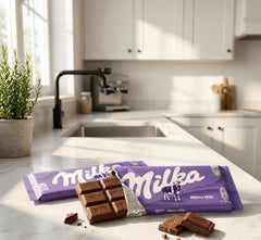 Milka Alpenmilch Alpine chocolate unwrapped bar ready to enjoy