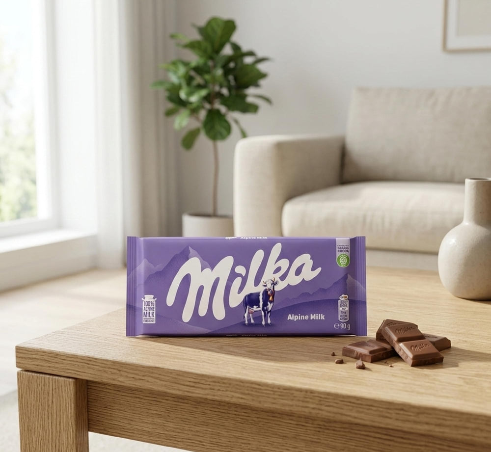 Milka Alpine Milk bars arranged for party display and sharing.