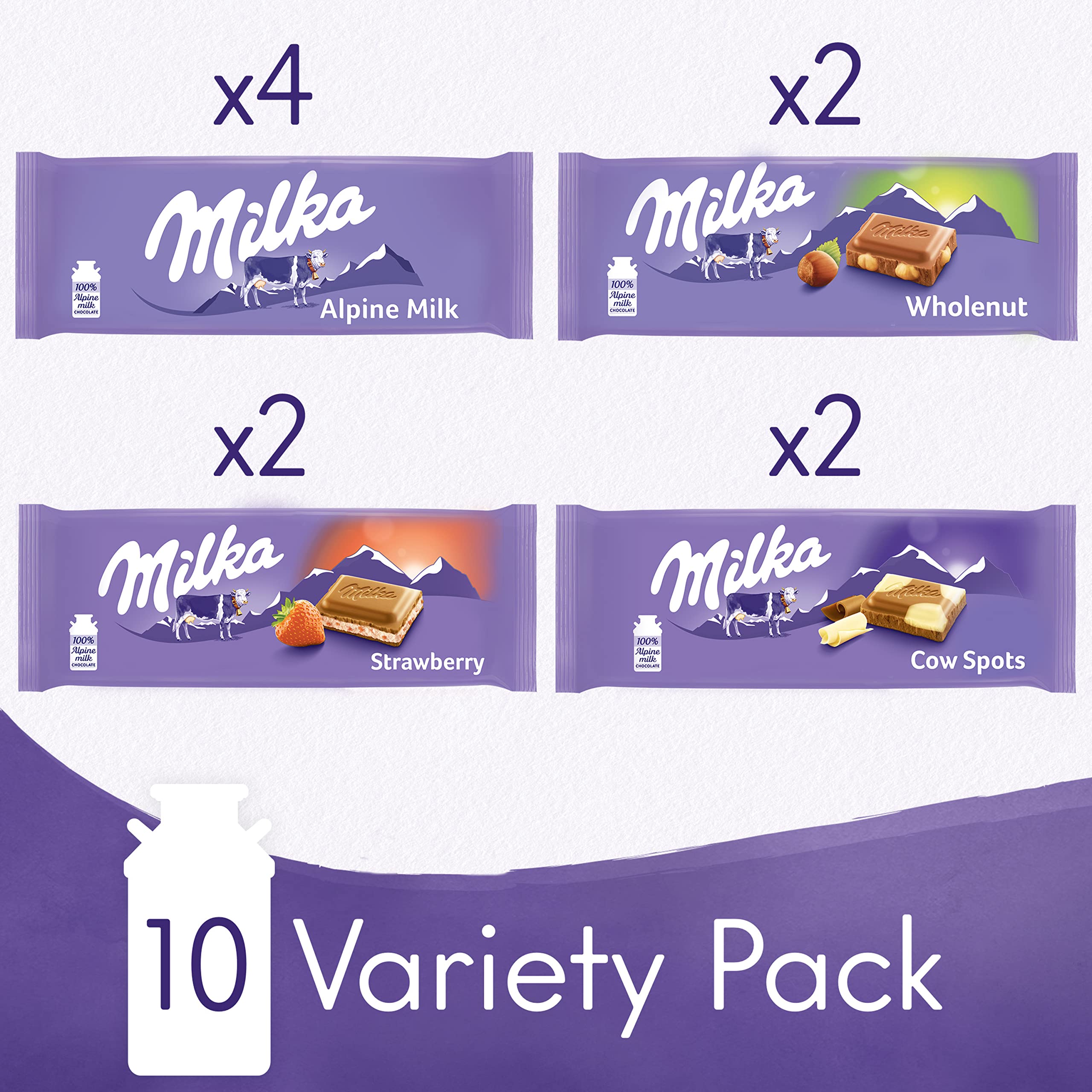 Milka Cow Spots chocolate bar with milk & white chocolate contrast for sharing.