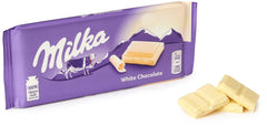 Milka white chocolate 3-pack packaging, ideal for sharing.