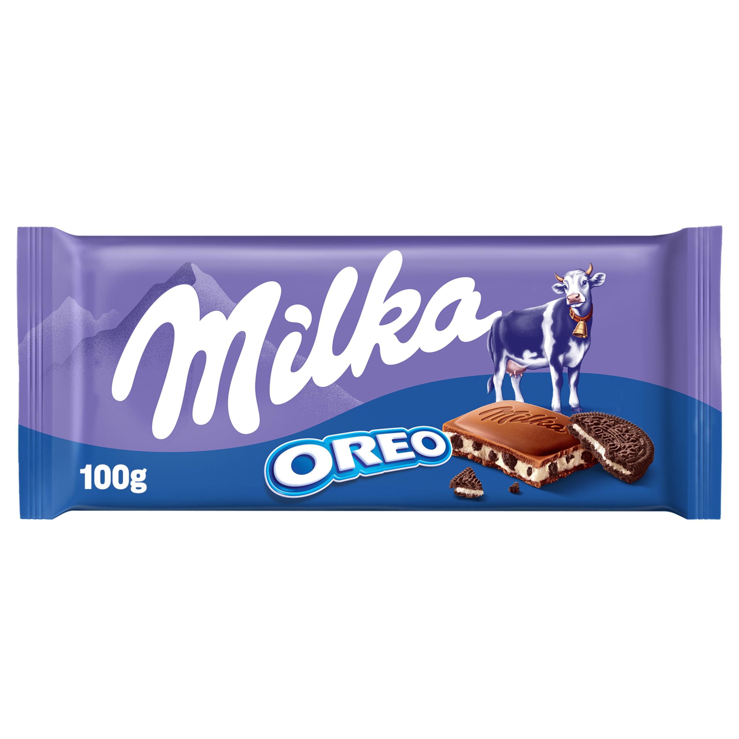 Milka Oreo 100g bar pack shot shows premium European chocolate for gifting or sharing.