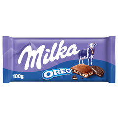 Milka Oreo 100g bar pack shot shows premium European chocolate for gifting or sharing.