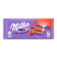 Milka Strawberry Yoghurt Alpine Milk Chocolate bars in a 3-pack, ideal for sharing