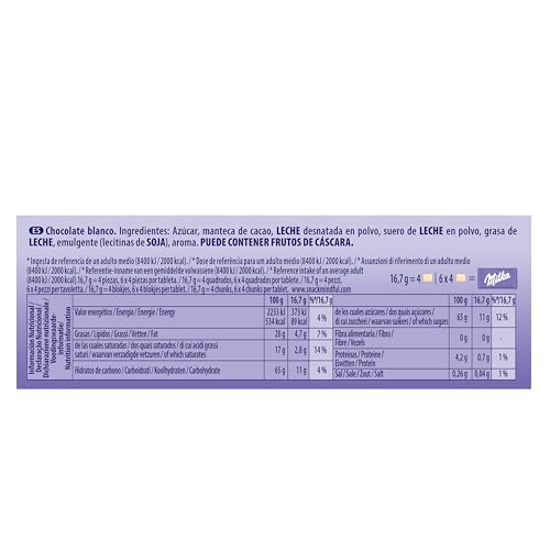 Milka White Chocolate 90g on plate showcases creamy texture ideal for snacking.