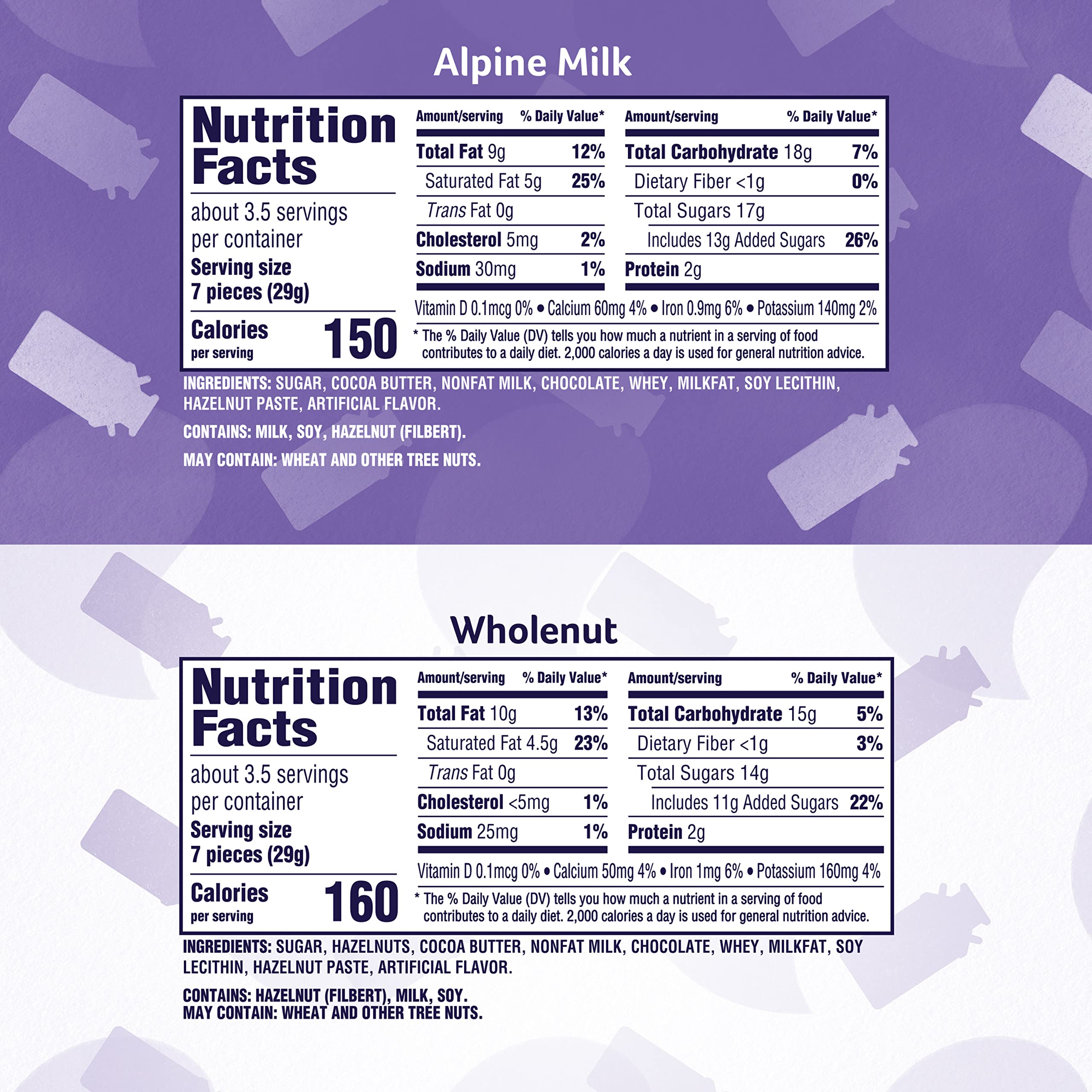 Milka Wholenut Hazelnut Chocolate bars close-up, rich hazelnut flavor for snacking.