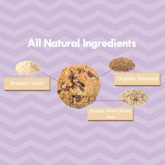 MilkBliss oats, flaxseed, and brewer’s yeast ingredients displayed.