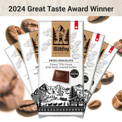 MilkBoy embossed chocolate designs on the 72% cacao bar