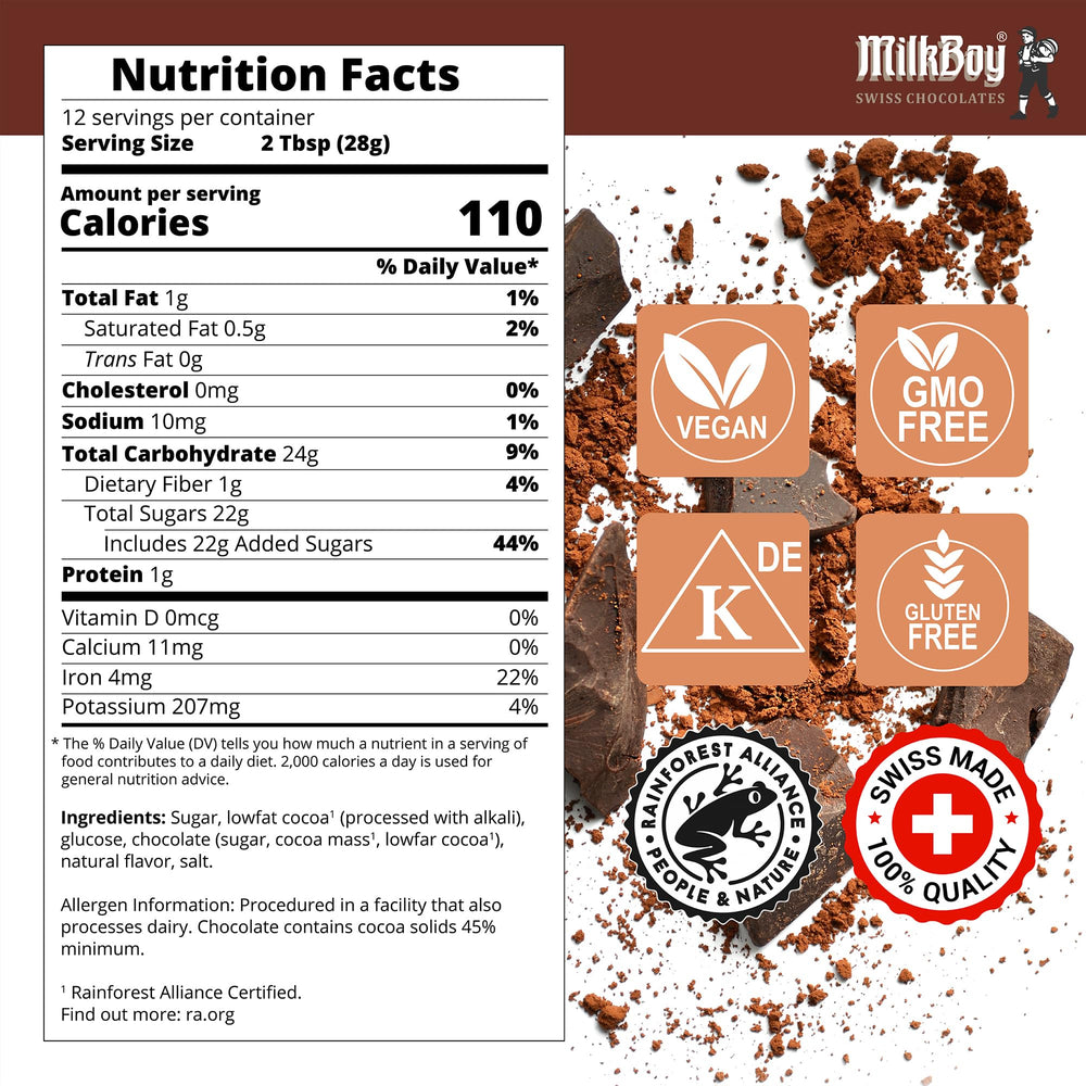 MilkBoy gluten-free Swiss cocoa features rich, authentic taste in a premium mix.