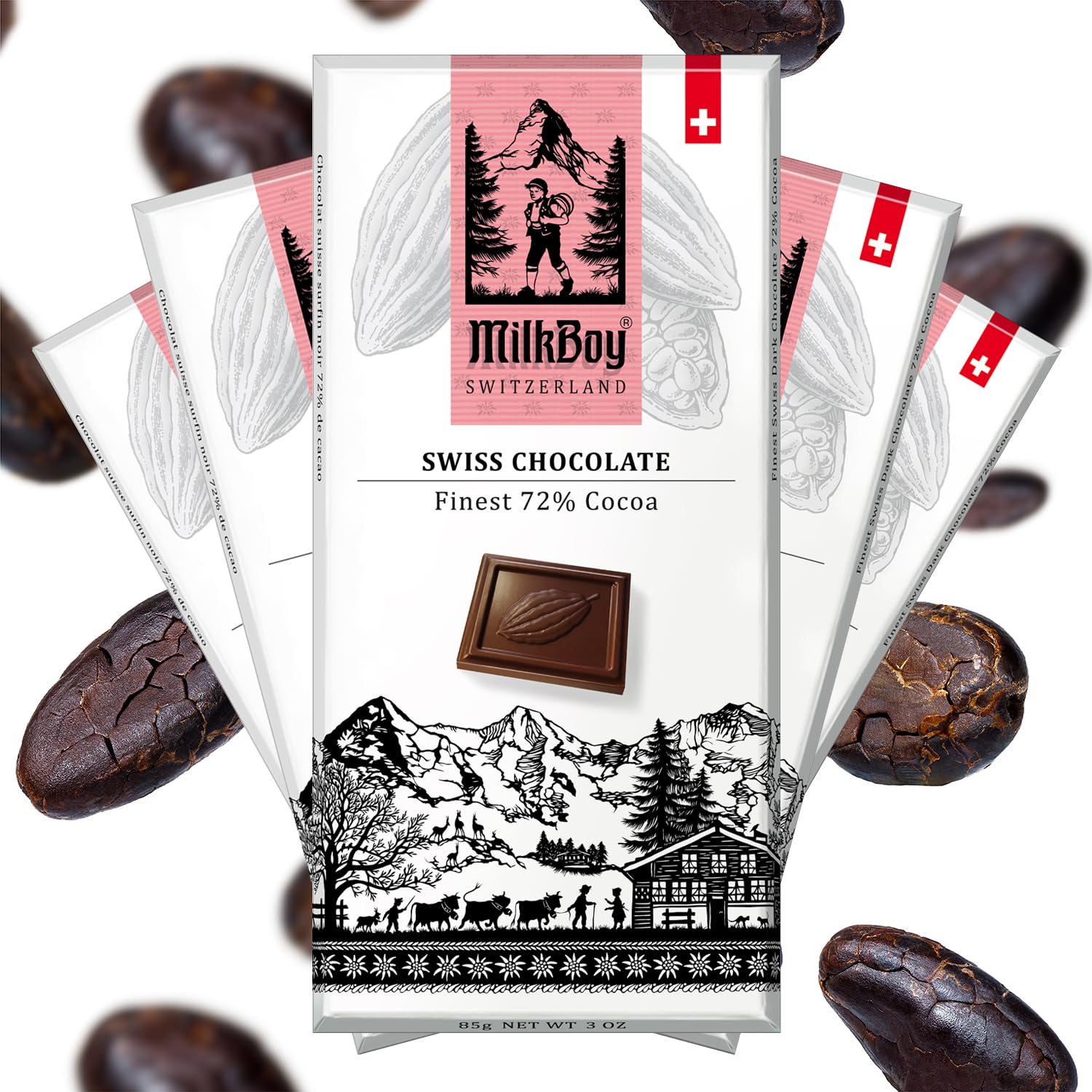MilkBoy Swiss Chocolates alpine origin packaging highlights heritage and gift-worthy presentation