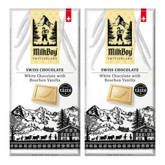 MilkBoy Swiss Chocolates white bar with bourbon vanilla for premium snacking.