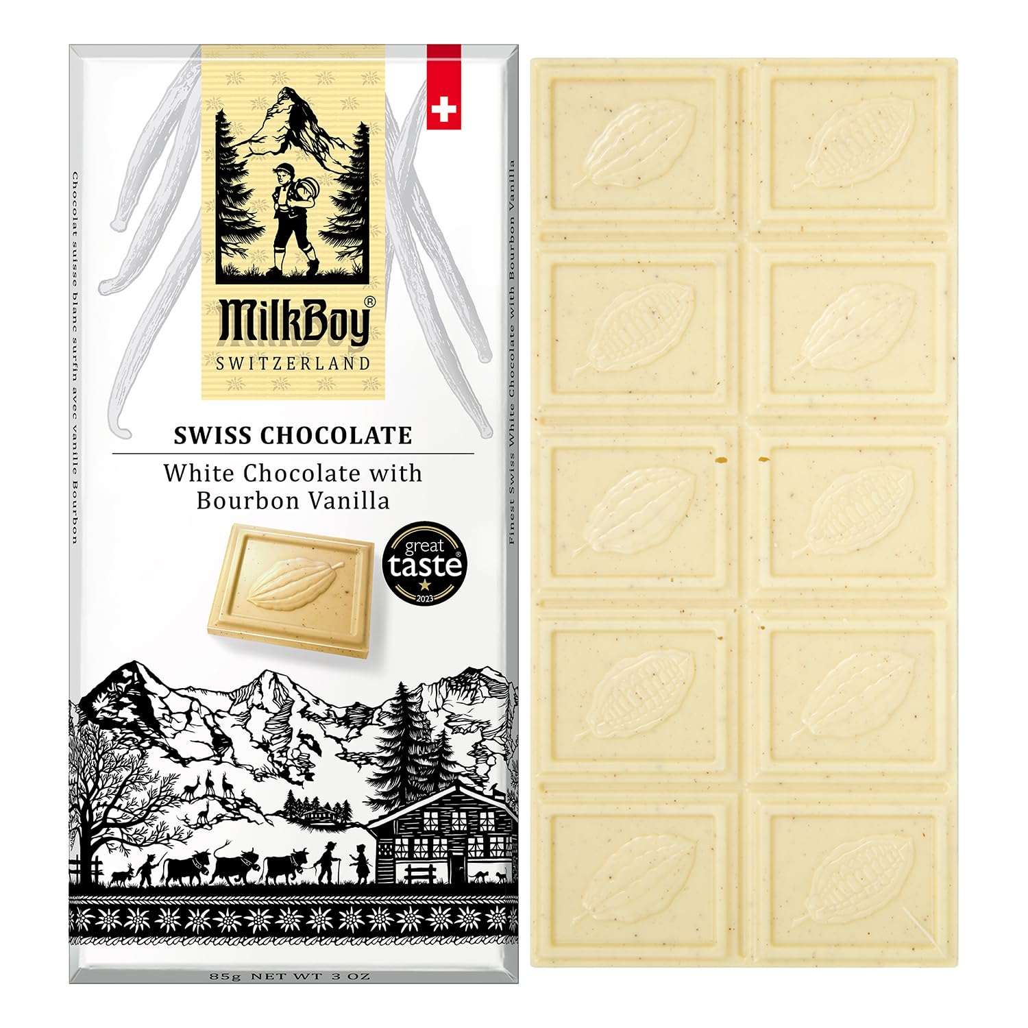 MilkBoy White Chocolate Bourbon Vanilla bar showcases rich flavor for a gourmet treat.