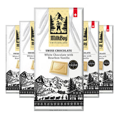 MilkBoy Swiss Chocolates white chocolate bourbon vanilla bar aroma for dessert pairing.
