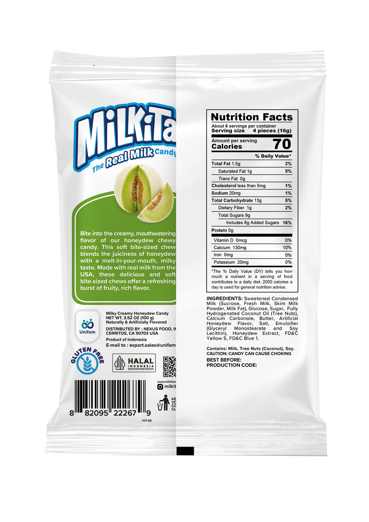 Bag view of Milkita Honeydew candies for sharing and gifting.