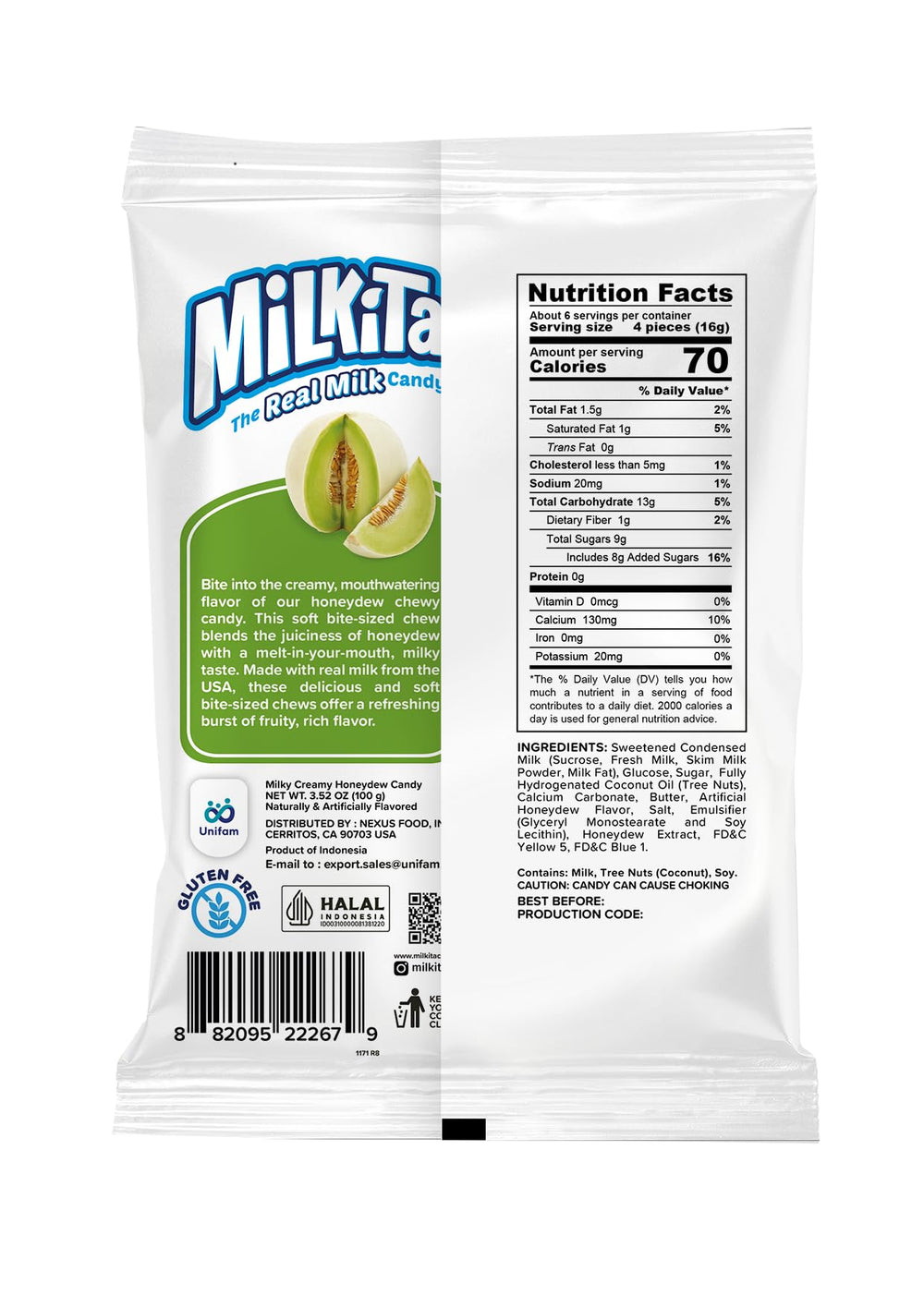 Bag view of Milkita Honeydew candies for sharing and gifting.