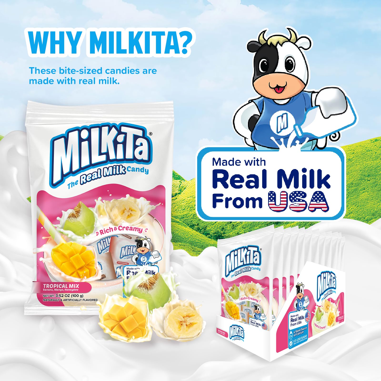 Milkita Creamy Milk Candy Honeydew — refreshing fruit flavor in a soft chew