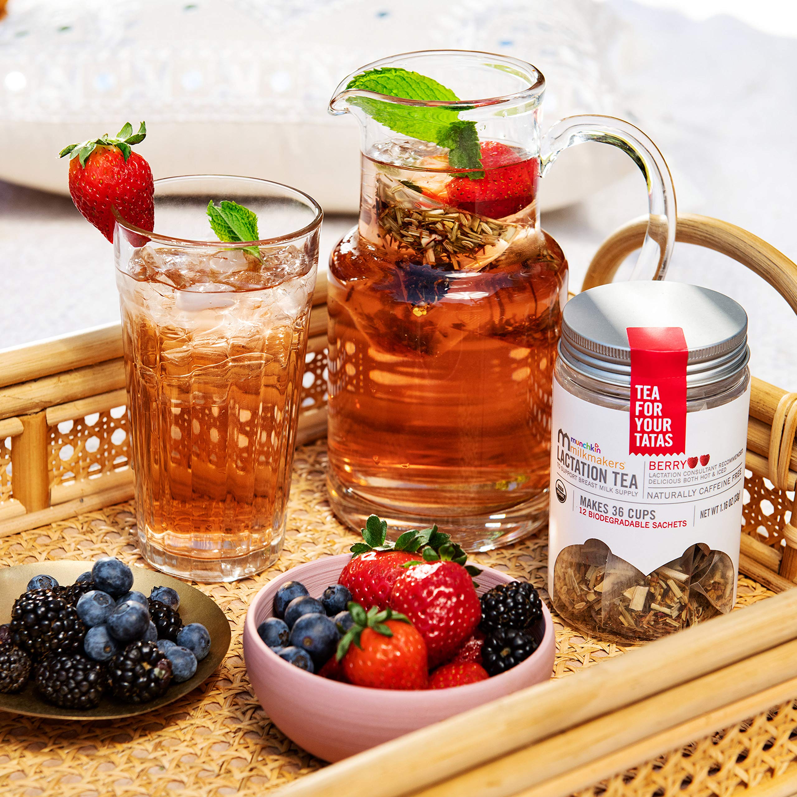 Cup of warm Milkmakers Munchkin Lactation Tea Berry.