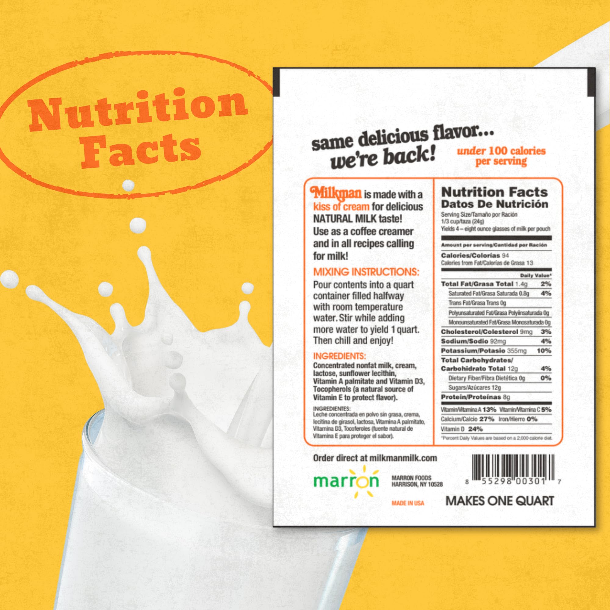 Milkman instant dry milk coffee mix visual for smooth, on-the-go drinks.