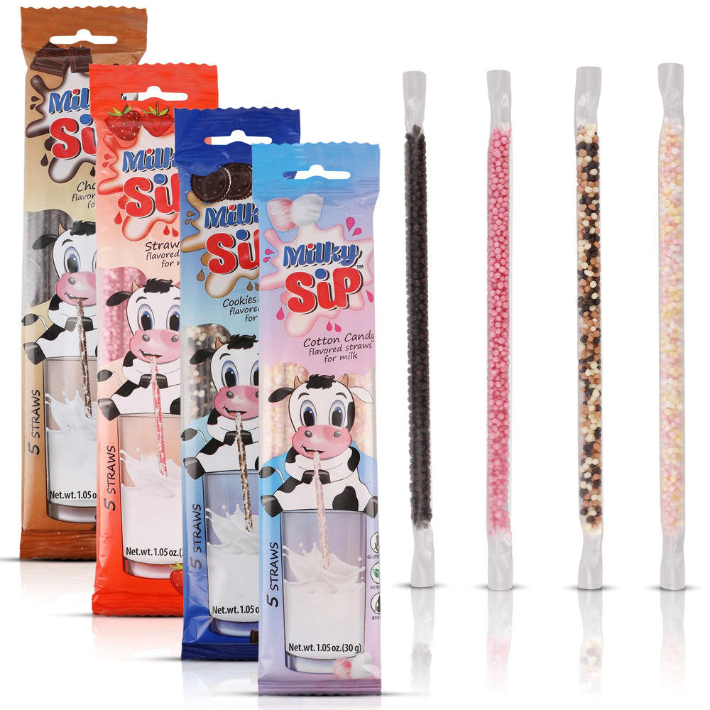 Milky Sip chocolate-straw close-up infuses rich chocolate into milk for kids