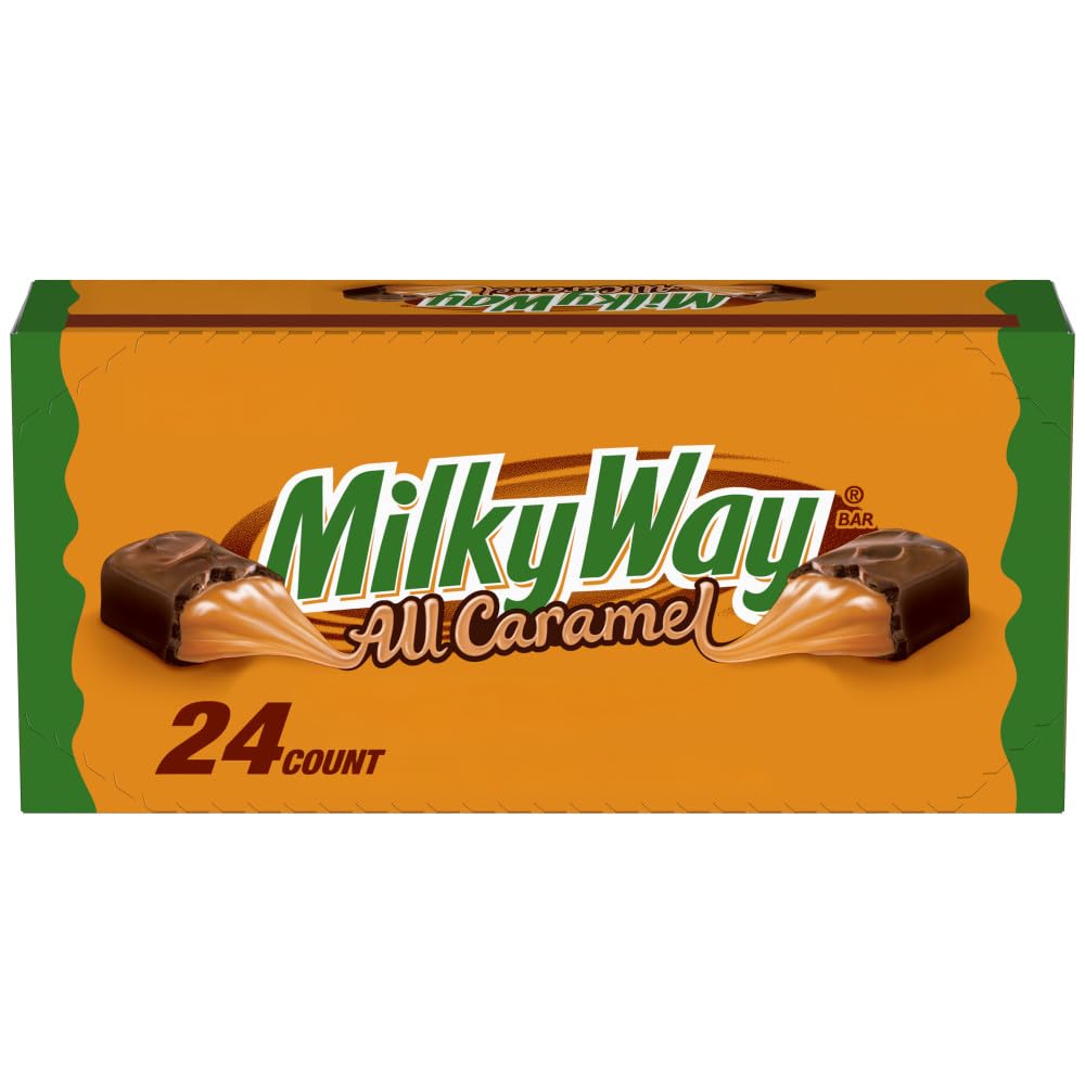 Milky Way All Caramel bar 24-pack, front view, ideal for on-the-go snacking.