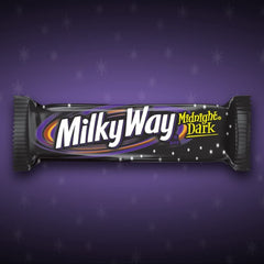Milky Way Midnight Dark bars showcase smooth nougat beneath velvet chocolate.