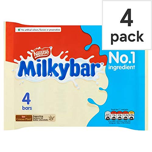 MilkyBar white chocolate suggested for quick indulgence.