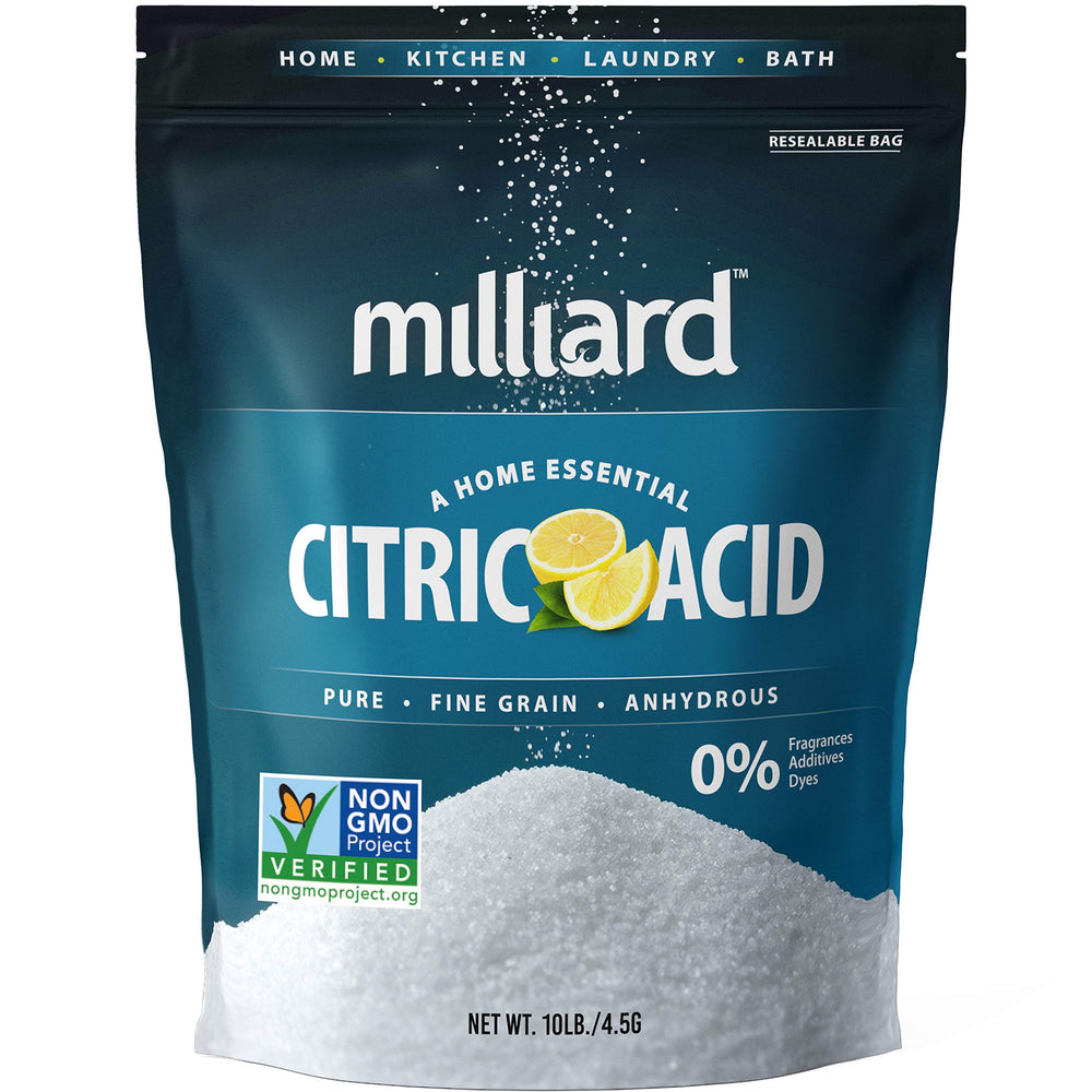 Milliard Citric Acid 10lb bag, versatile for flavoring and preservation.
