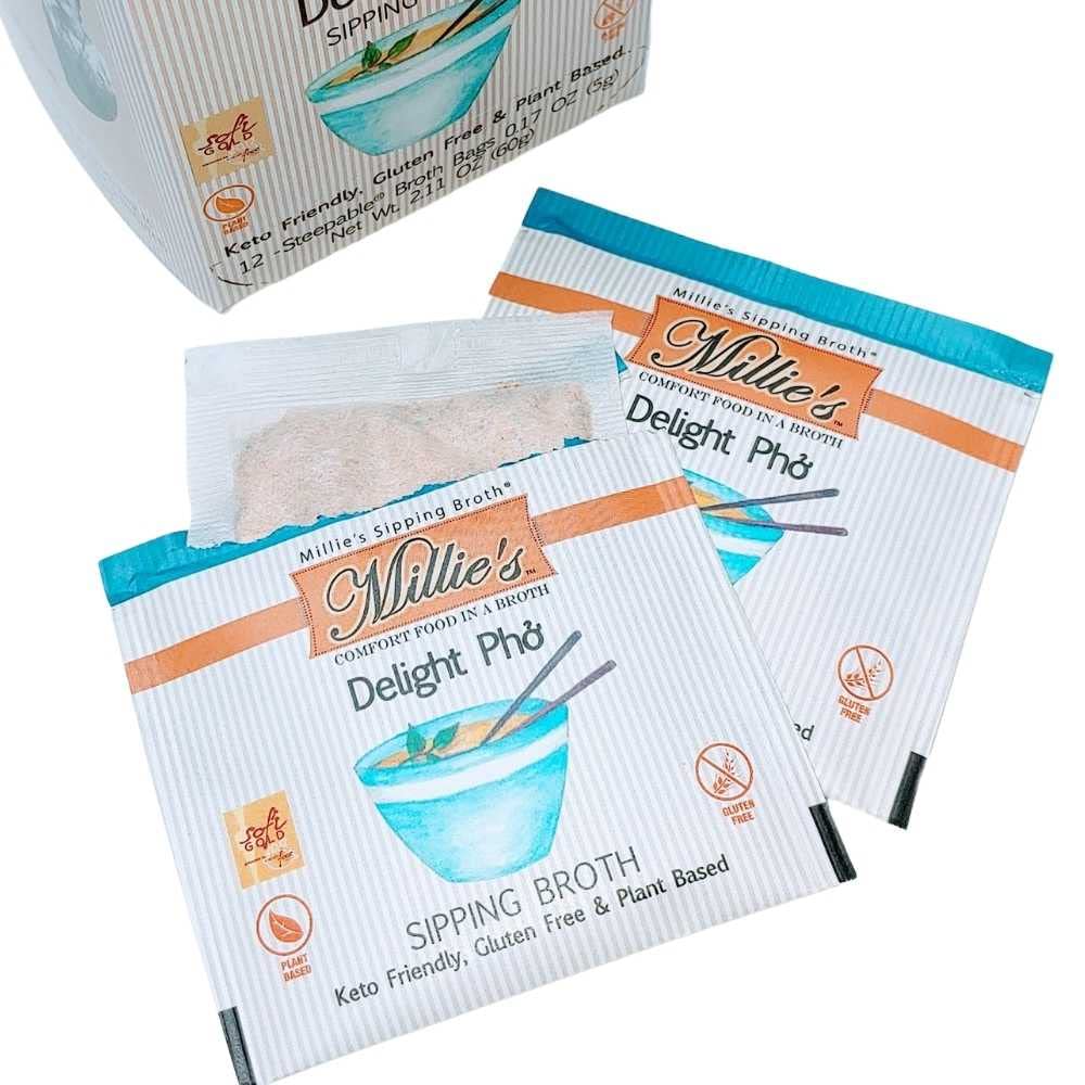 Millie's Sipping Broth kitchen-use shows simmering in pot for quick, savory soups.
