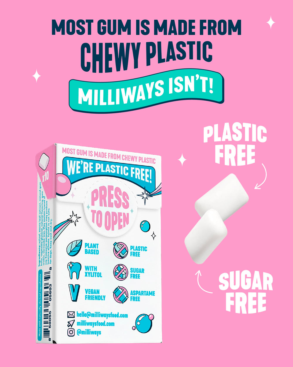 Milliways Bubblemint gum piece ready for a refreshing, long-lasting chew.