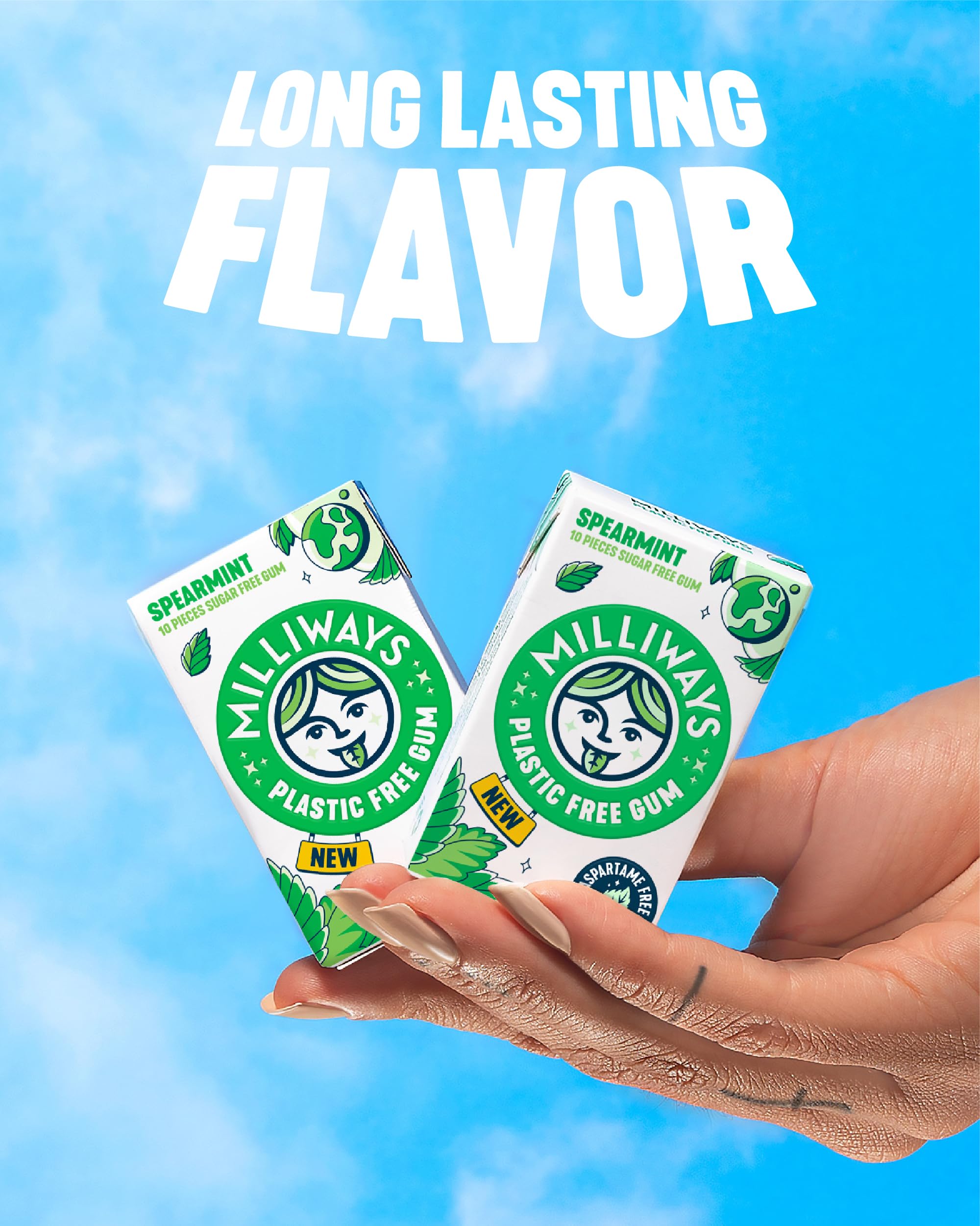 Milliways Spearmint Gum pack open showing 10 pieces for travel.