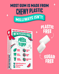 Milliways Watermelon gum packs display 10 pieces per compact tray for travel.