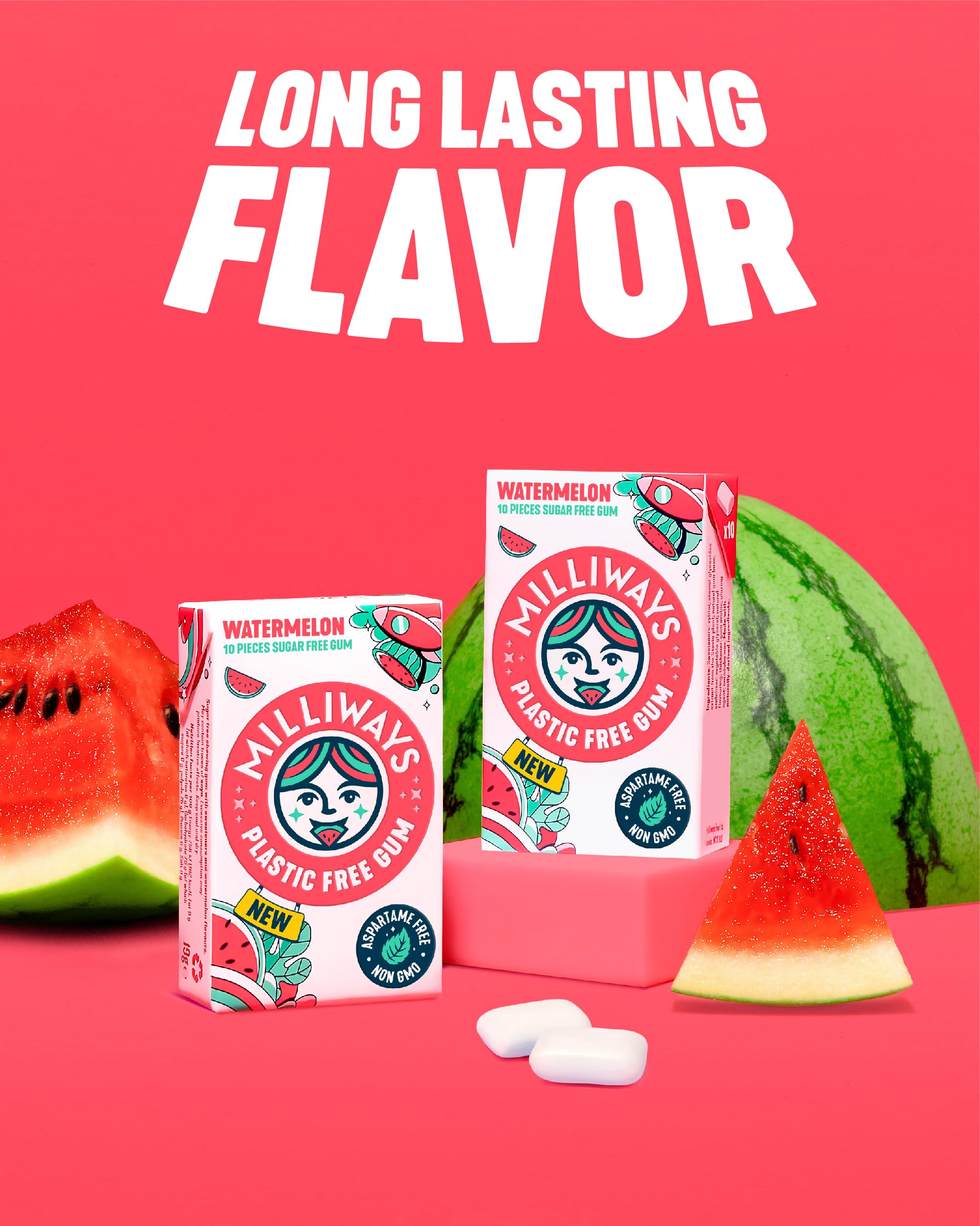 Close-up of Milliways Watermelon gum flavor delivering refreshing notes.