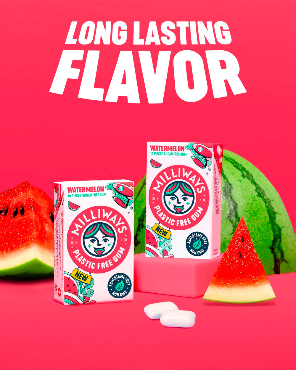 Close-up of Milliways Watermelon gum flavor delivering refreshing notes.