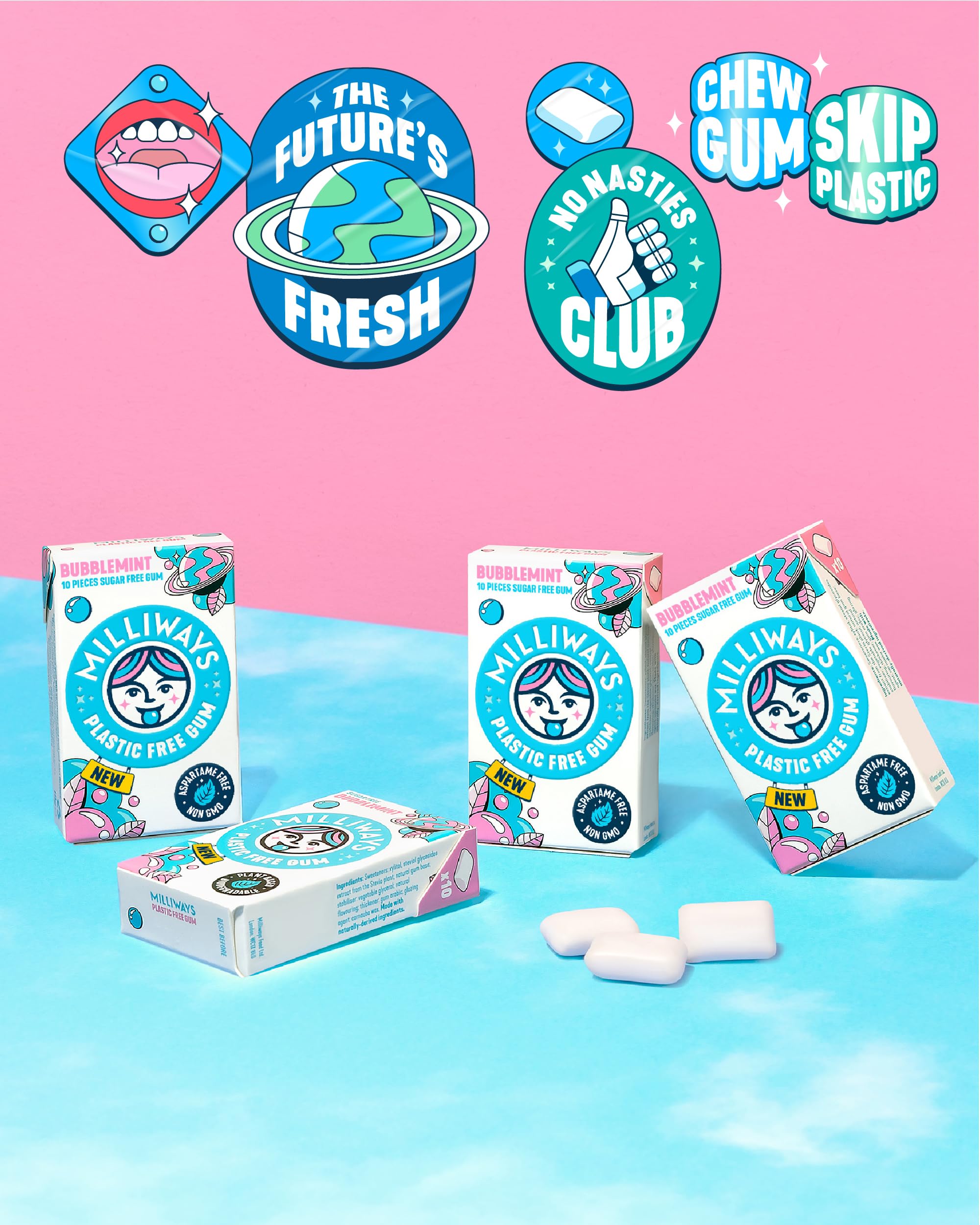 Milliways Bubblemint aspartame-free and sugar-free formula offers a lighter taste.