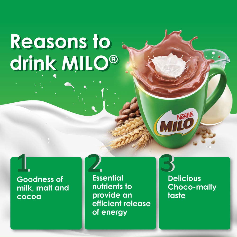 MILO 3-in-1 stick out of pack, ready to mix for a quick drink.