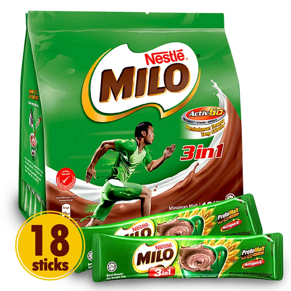 MILO 3-in-1 to-go sticks packaging, convenient on-the-go energy.
