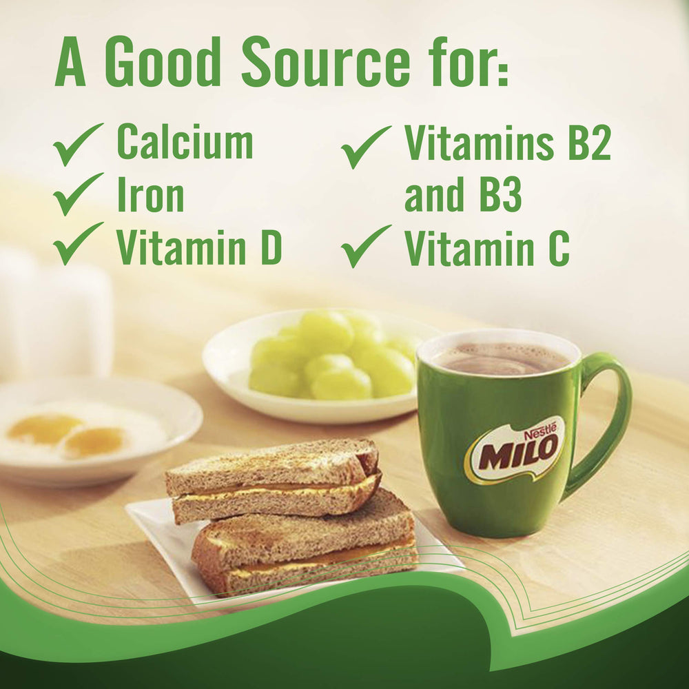 Scoop of MILO added to milk before mixing
